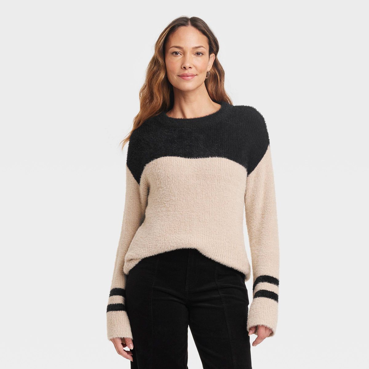 Women's Crewneck Feathered Pullover Sweater - Knox Rose™ Black XL | Target