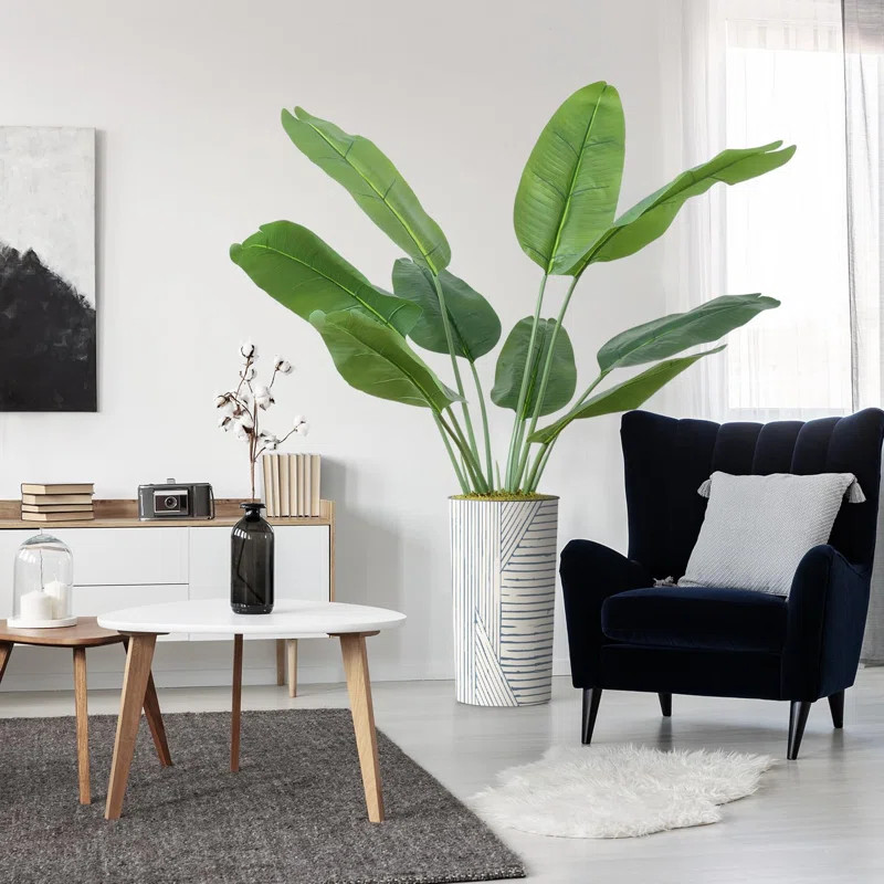 SIGNLEADER Indoor Outdoor Fake Plants Faux Banana Leaf Silk Tree Artificial Greenery in Pot Home ... | Wayfair North America