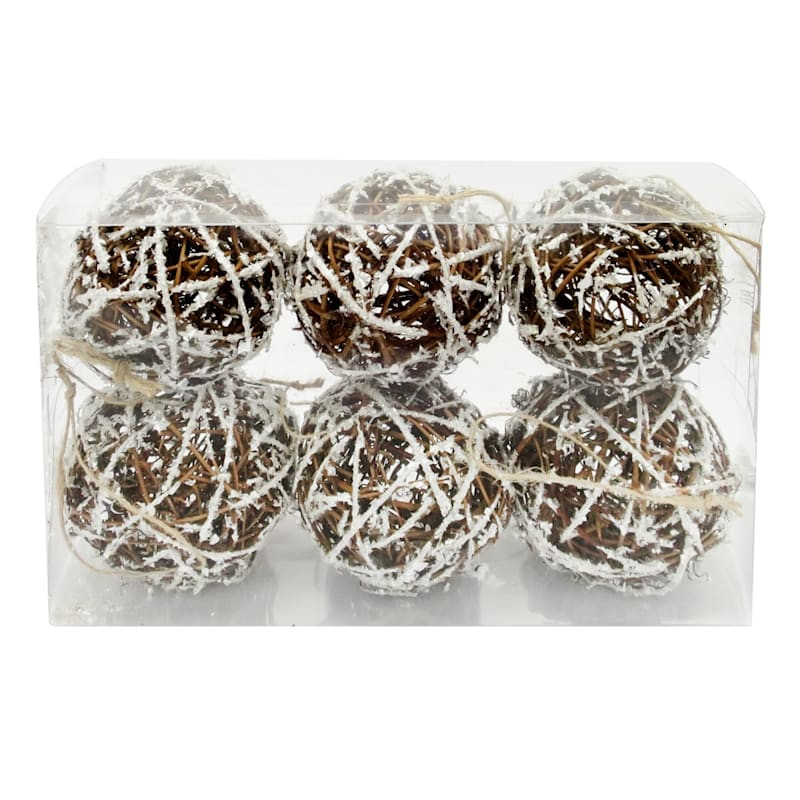 Homespun Holiday 6-Count Glittered Snow Wicker Shatterproof Ornaments | At Home