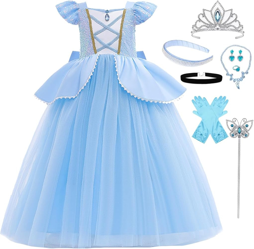 Princess Cinderella Costume for Girls Kids Cosplay Dress Carnival Halloween Party Outfit | Amazon (US)