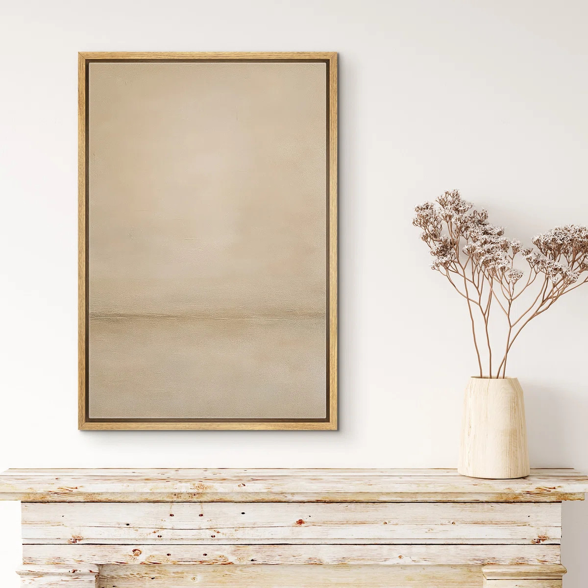 Soft Beige Horizon Minimal Abstract Neutral Wall Decor – Pictures Framed Canvas Print Wall Art | Wayfair North America