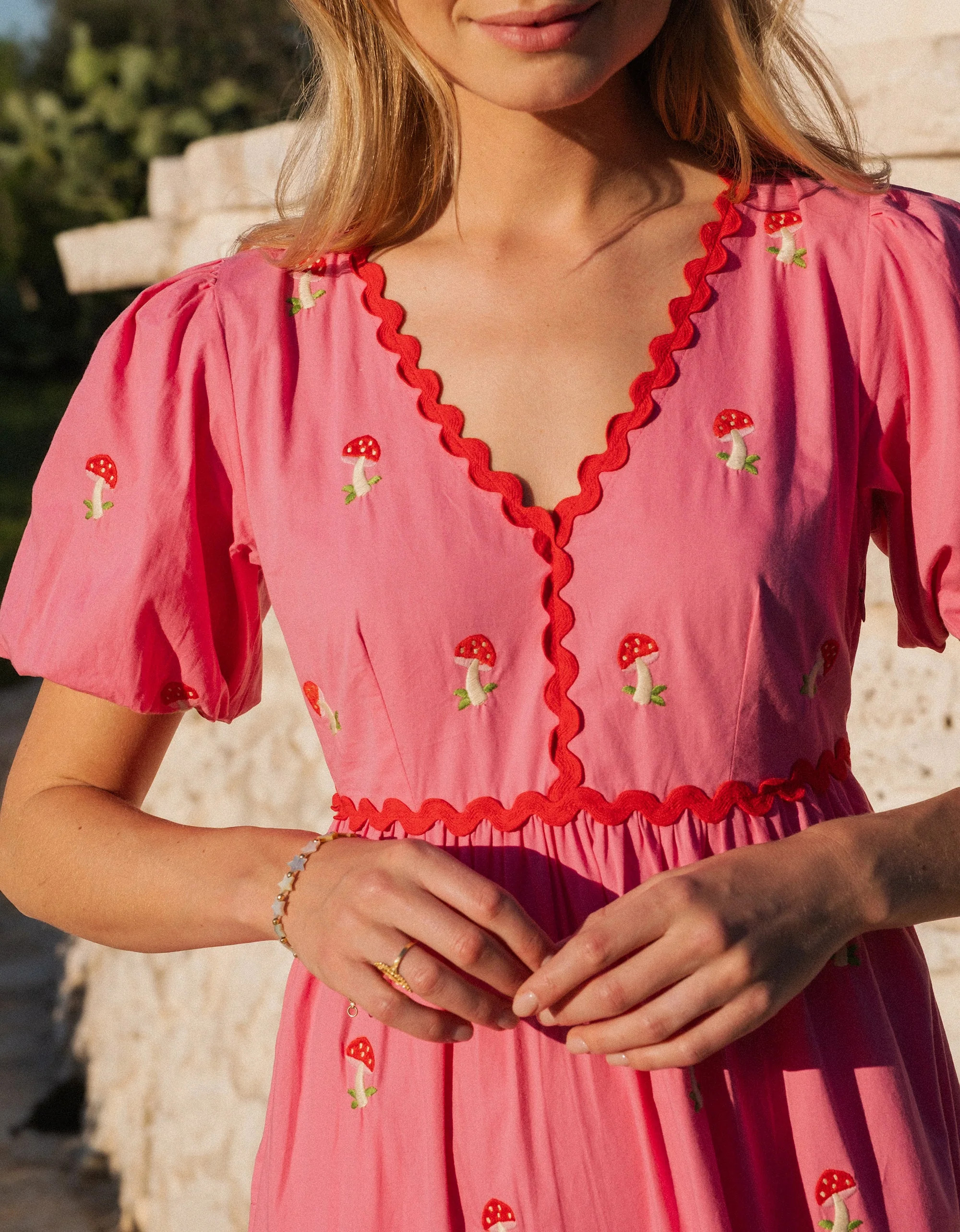 Embroidered Bubblegum Mushroom Jolie Dress | Pink City Prints UK