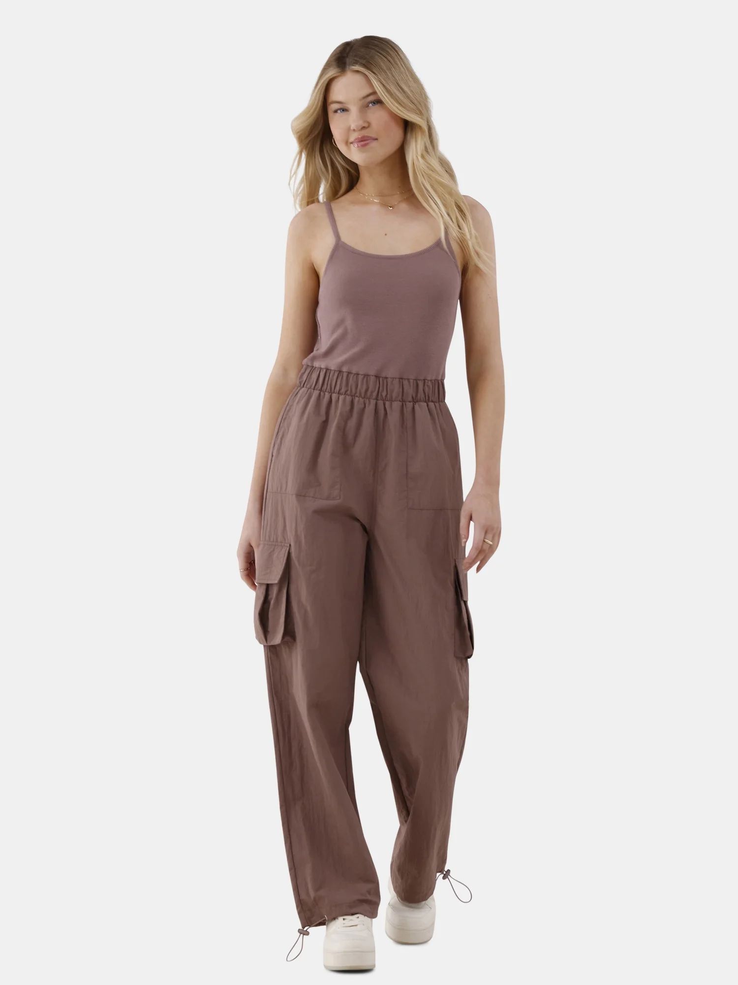 No Boundaries Mix Fabric Cargo Jumpsuit, Women’s | Walmart (US)