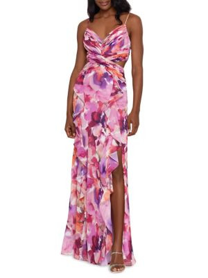 Xscape Print Cut Out Maxi Dress on SALE | Saks OFF 5TH | Saks Fifth Avenue OFF 5TH