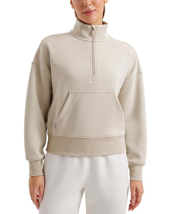 CRZ YOGA SoftAura Half Zip Sweatshirt for Women Long Sleeve Pullover Workout Casual Funnel Neck T... | Amazon (US)