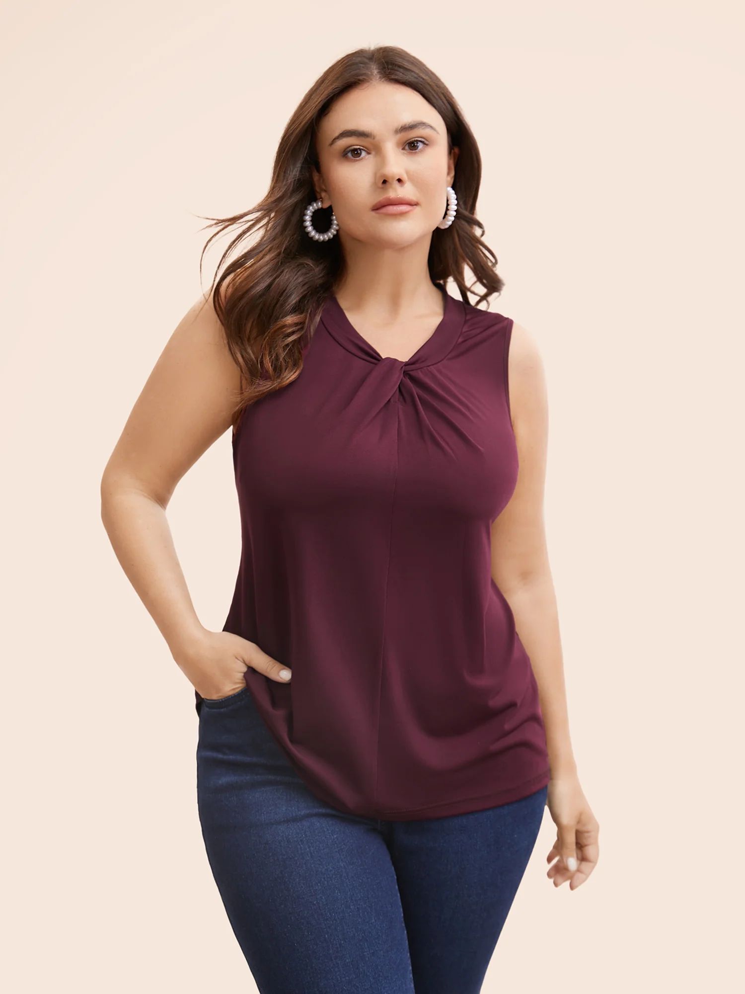 Solid Asymmetrical Neck Twist Front Tank Top | Bloomchic