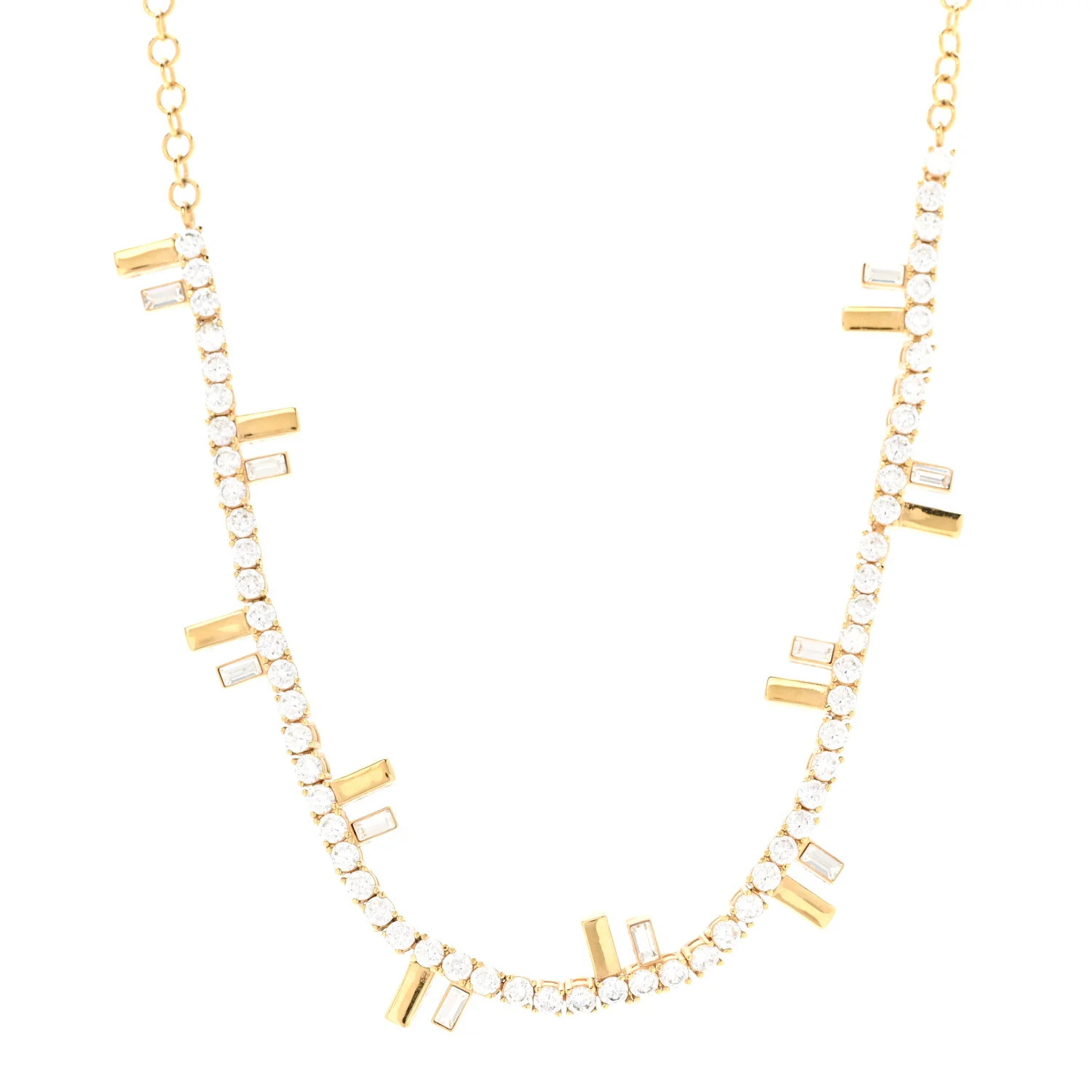 Metal Crystal Fendi First Tennis Choker Necklace Gold | FASHIONPHILE (US)
