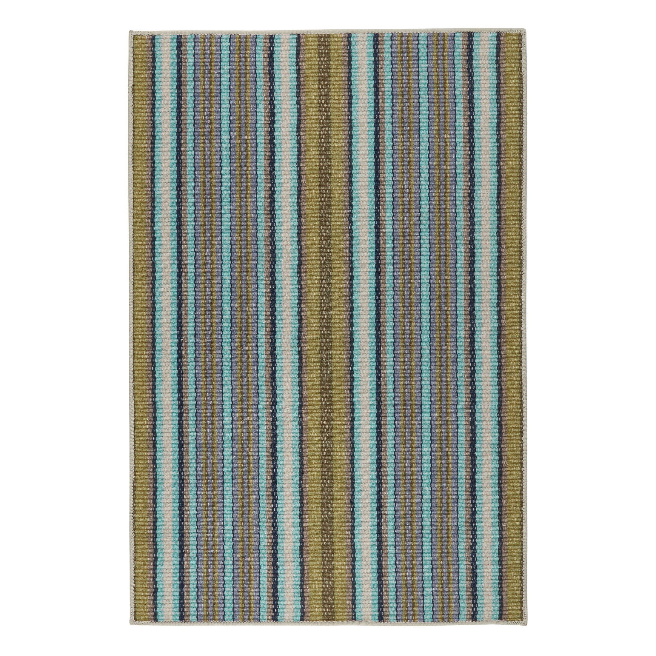 Treehouse Stripe Green Machine Washable Rug | Annie Selke