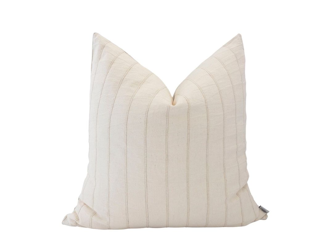 JULI || 22x22 20x20 Cream & Tan Stripe Pillow Cover Warm Neutral Stripe Modern Farmhouse Ticking ... | Etsy (US)