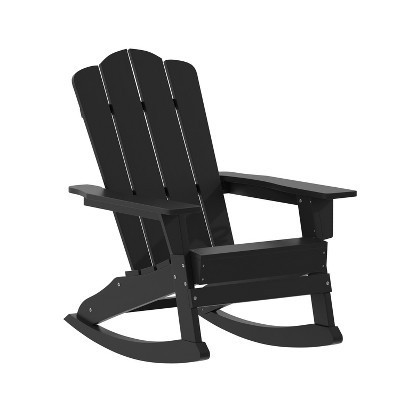Merrick Lane Adirondack Rocking Chair with Cup Holder, Weather Resistant HDPE Adirondack Rocking Chair in Black | Target