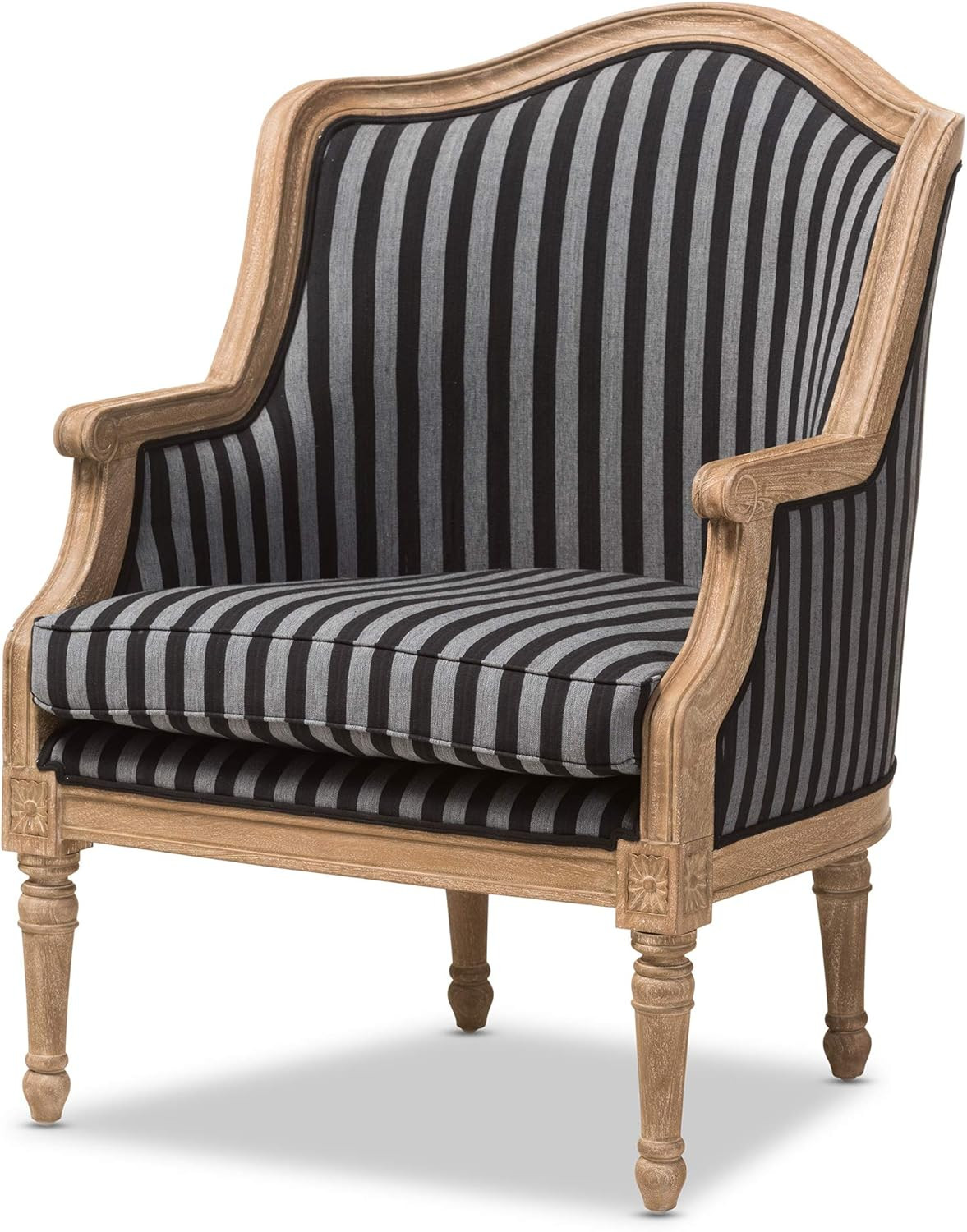 Baxton Studio Charlemagne Traditional French, Wood,Black and Grey Striped Accent Chair | Amazon (US)