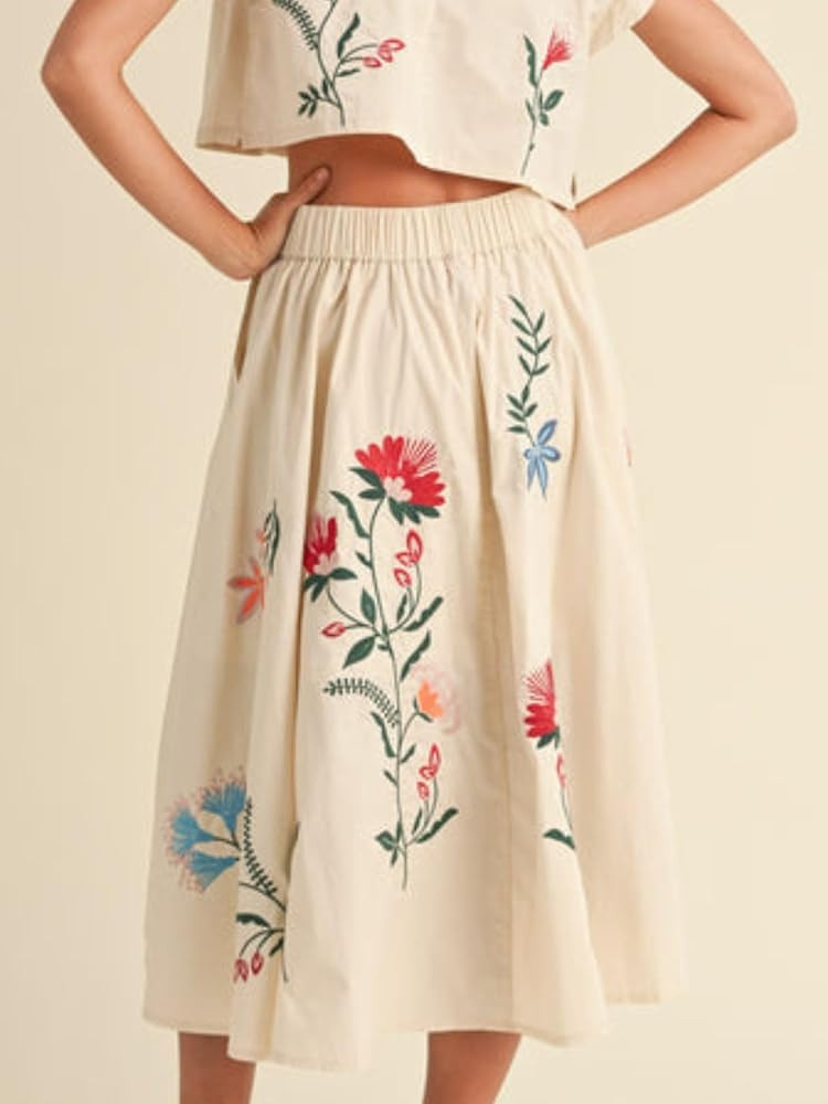 Women\u2019s Embroidered Elastic High Waist A-Line Maxi Long Skirt Bohemian Long Skirts Dress wit... | Amazon (US)