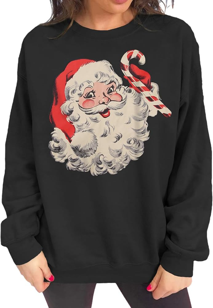 Women Christmas Sweatshirt Retro Santa Claus Graphic Pullover Crewneck Long Sleeve Casual Shirt X... | Amazon (US)