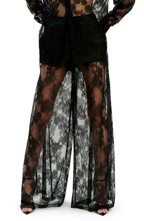 Bardot Hildie Sheer Lace Wide Leg Pants in Black at Nordstrom, Size 12 | Nordstrom