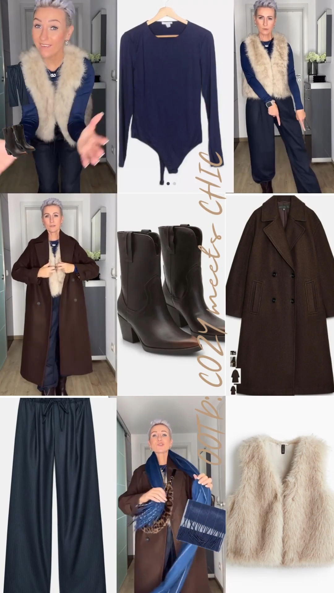 Ein Look, der überall funktioniert ✨ 
– vom Coffee Date bis zum City Walk. 

Heute ein OOTD, das cozy & polished ist – perfekt für die Übergangszeit.
Mix aus Navy, Chocolate & Soft Beige – dazu Texturen, die den Look spannend machen:
Fellweste trifft auf fließende Stoffe & strukturierte Accessoires. 🤎

Welches Teil wäre dein Favorit? 👇

#autumnoutfit #layeringoutfit #fashioninspo #ootd #stylingtipp 

#LTKluxury #LTKautumn #LTKstyletip