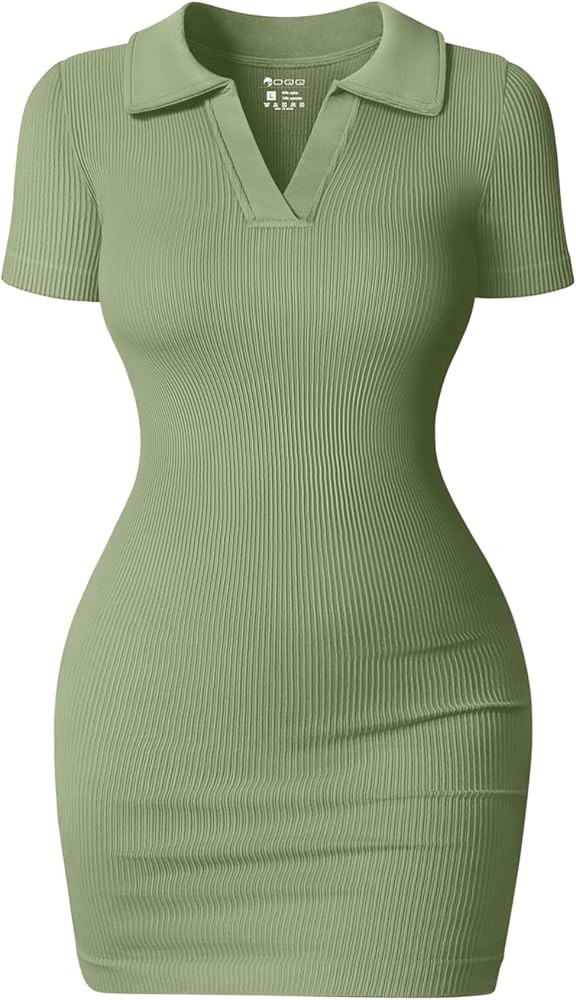 OQQ Women's Mini Dresses Sexy Ribbed Short Sleeve Tummy Control Bodycon Mini Dress | Amazon (US)