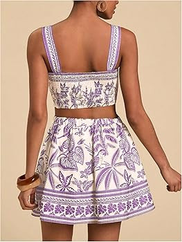 Floerns Women's Two Piece Outfit Tropical Crop Cami Top and Summer Skirts Set | Amazon (US)
