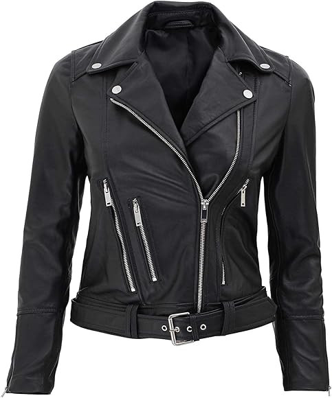 Asymmetrical Womens Leather Jacket - Real Lambskin Leather Jackets for Women | Amazon (US)