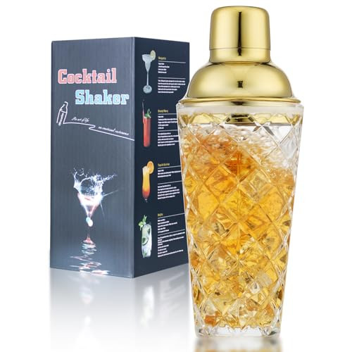 Gbuxska Glass Martini Shaker, 14.2 Oz Martini Shaker with Strainer for Home Use & Bar Cart, (Gold) | Amazon (US)