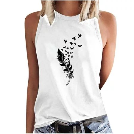 Summer Tank Tops for Women Casual Crew Neck Printing Sleeveless Vest Going Out Tops Blouse | Walmart (US)