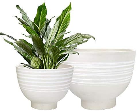 Flower Pots Indoor Outdoor - Garden Planters, Decorative Planters Pots, Round Wood Texture, White... | Amazon (US)