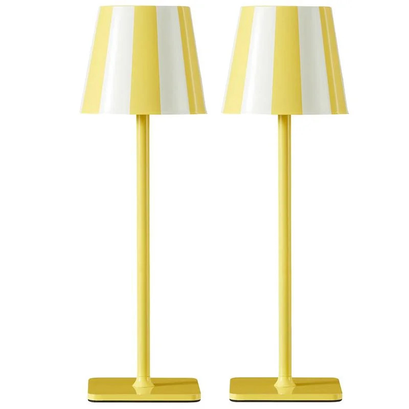Mainstays 13" Indoor/Outdoor Rechargeable Yellow Stripe Table Lamp 2 Pack | Walmart (US)