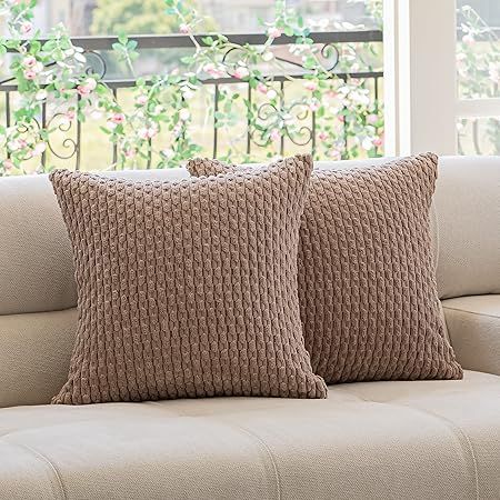 Kevin Textile Corduroy Striped Soft Soild Decorative Square Throw Pillow Covers Set Cushion Cases... | Amazon (US)