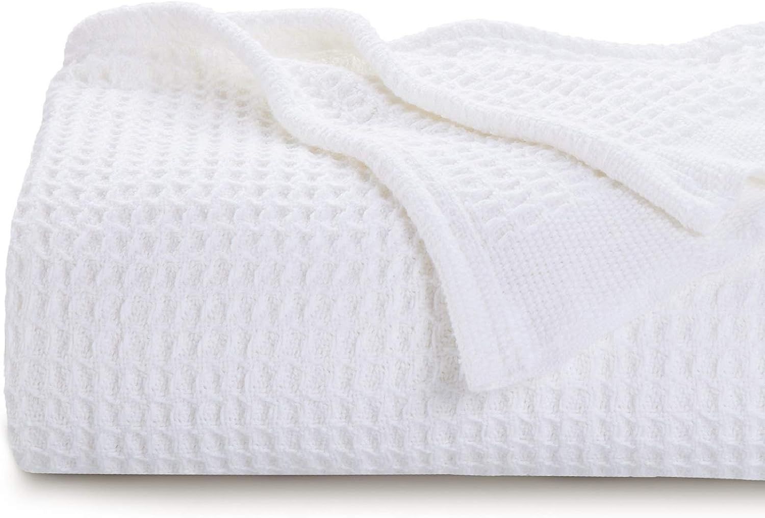 Bedsure 100% Cotton Blankets King Size - White 405GSM Waffle Weave Soft Lightweight Thermal King Siz | Amazon (US)