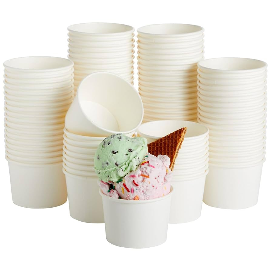 Juvale 100 Pack Disposable Paper Ice Cream Cups, Dessert Bowls for Sundae Bar, Frozen Yogurt (Whi... | Amazon (US)