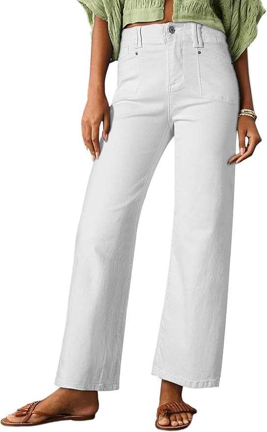 Astylish Womens Wide Leg Jeans High Waisted Stretchy Buttoned Denim Pants Trendy 2025 with Pocket | Amazon (US)