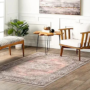 nuLOOM CIA Floral Stain-Resistant Machine Washable Area Rug, 4' x 6', Pink | Amazon (US)