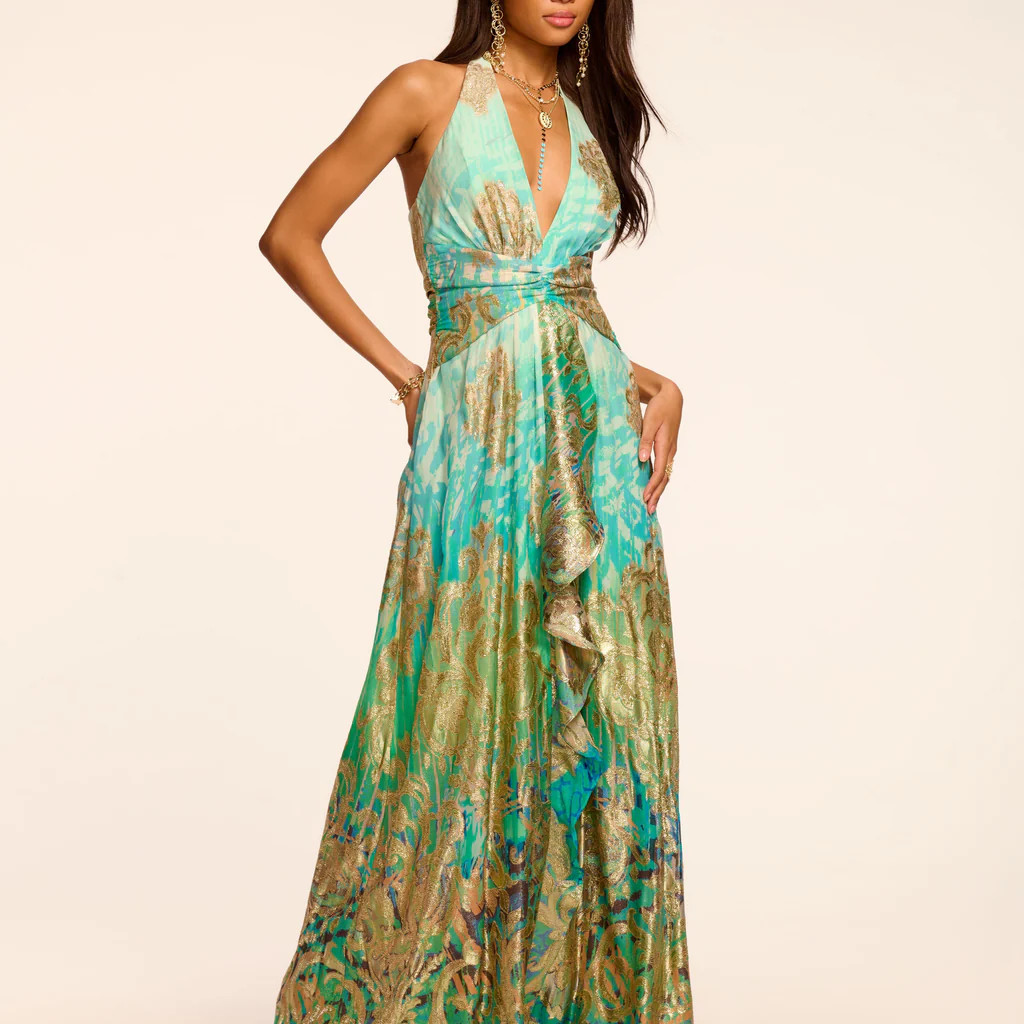 Stephanie Jacquard Plunging Halter Gown | Ramy Brook