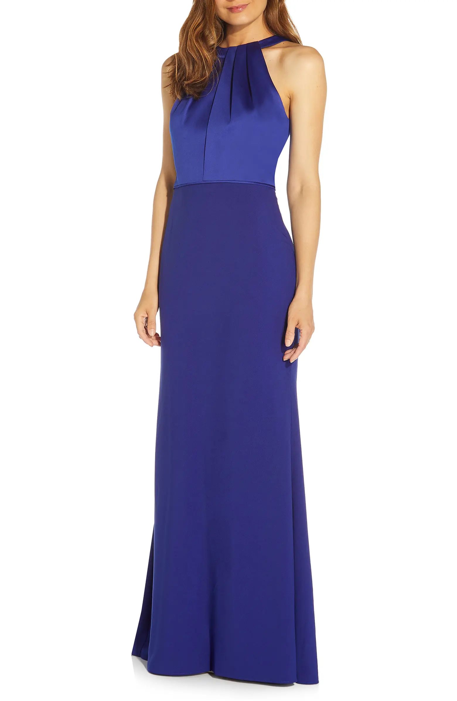 Adrianna Papell Satin Crepe Halter Gown | Nordstrom | Nordstrom