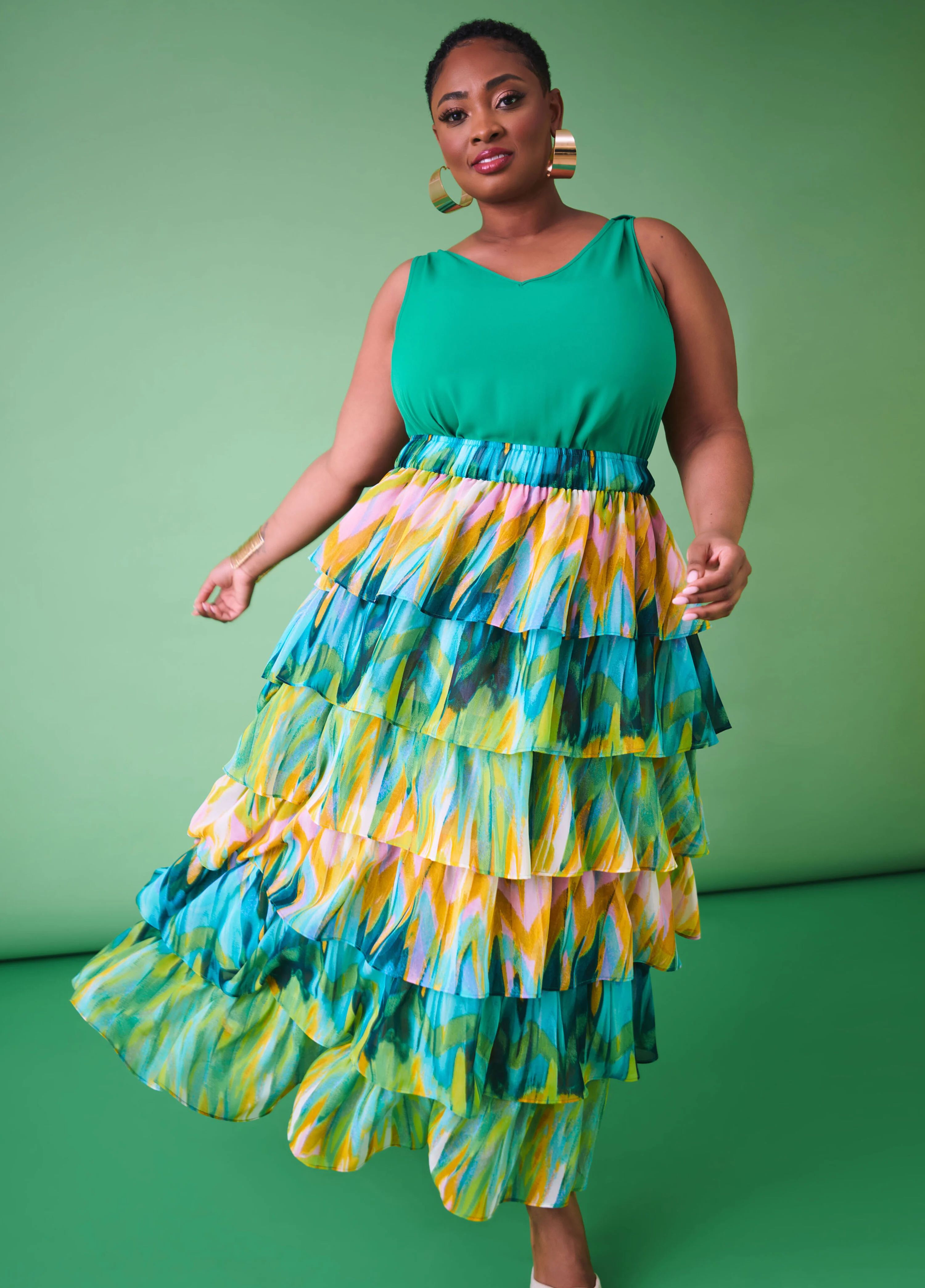 Printed Tiered Maxi Skirt | Ashley Stewart