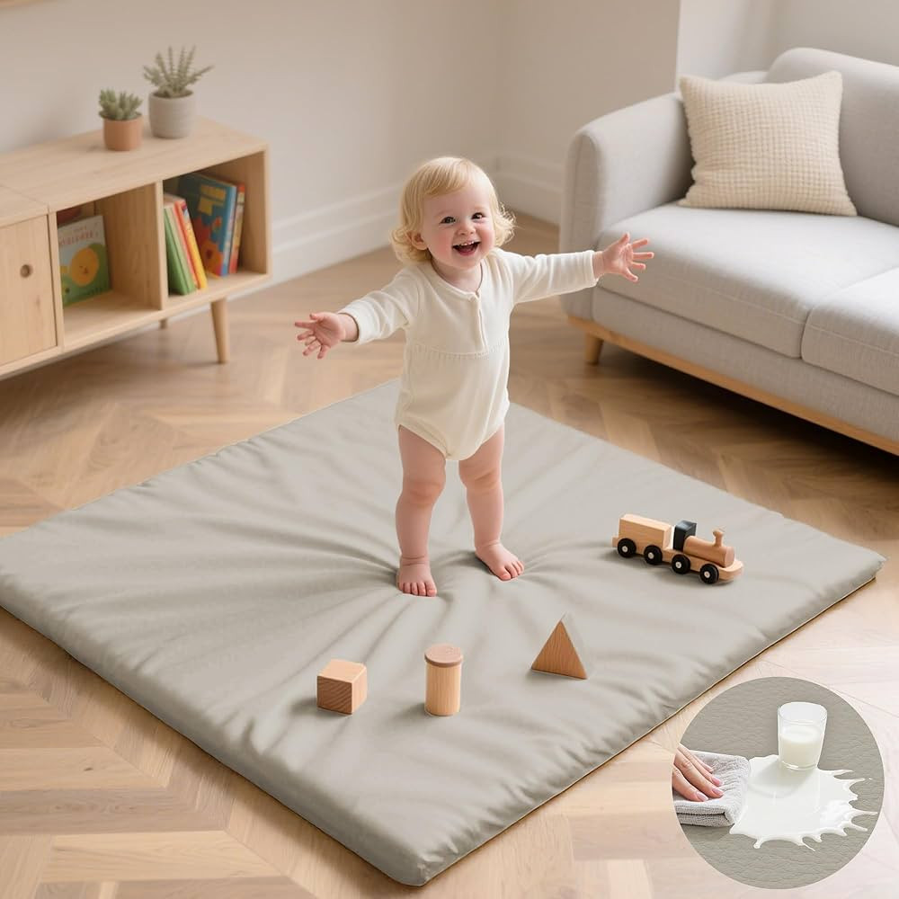 Baby Play Mat 50x50 Inches,1.3" Thick Padded Waterproof Floor Cushion & Playpen Mat with Vegan Le... | Amazon (US)