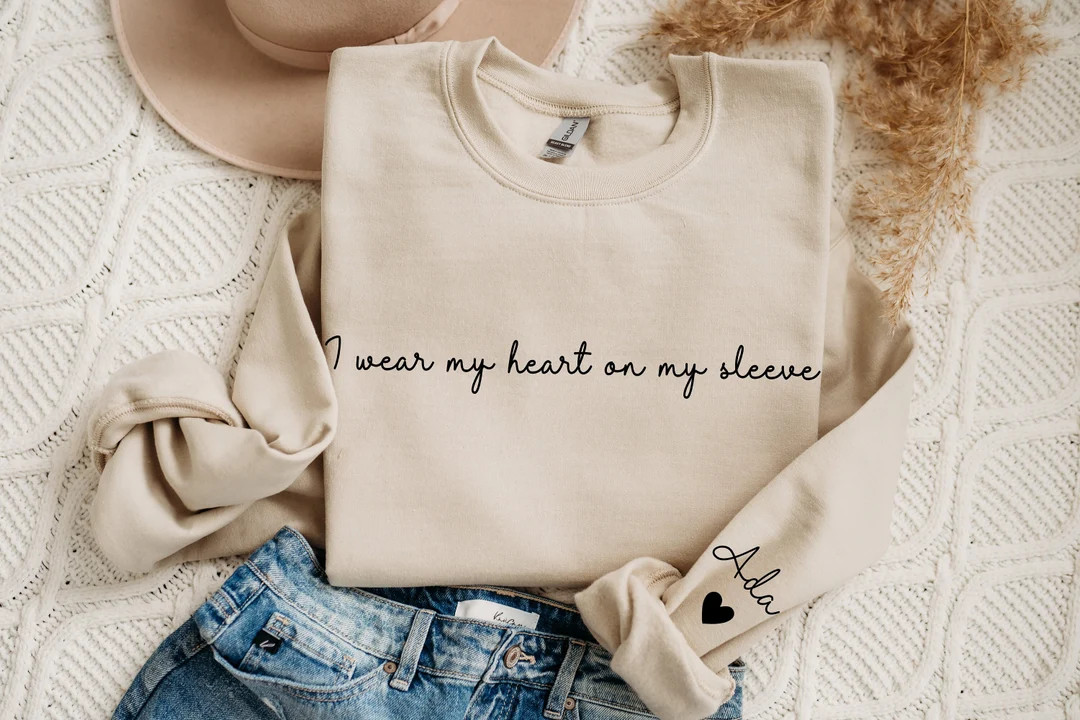 I Wear My Heart on My Sleeve Crewneck or Hoodie Custom Mama - Etsy | Etsy (US)