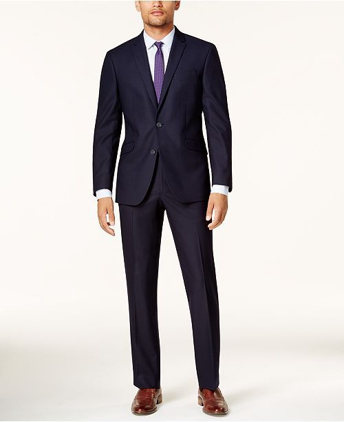 Kenneth Cole Reaction Men's Techni-Cole Navy Shadow Check Slim-Fit Suit & Reviews - Suits & Tuxed... | Macys (US)