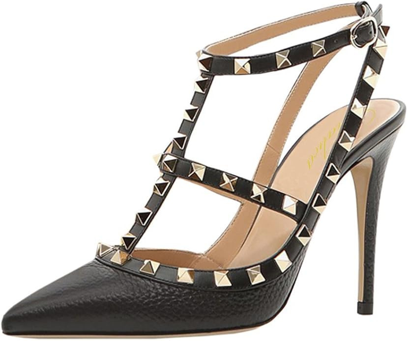 Lutalica Women Sexy Ankle Straps Sandals High Heel Pointed Toe Studded Stiletto Shoes Size 5.5-12... | Amazon (US)