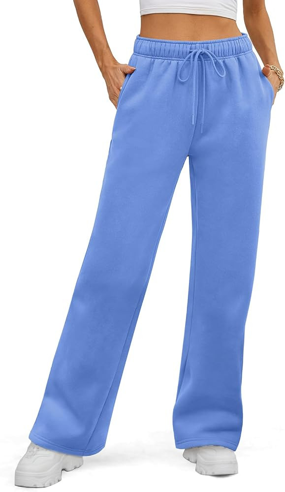 ATHMILE Womens Sweatpants 2025 Fall Baggy Wide Leg Sweatpant Fleece Lined Straight Leg Sweat Pant... | Amazon (US)