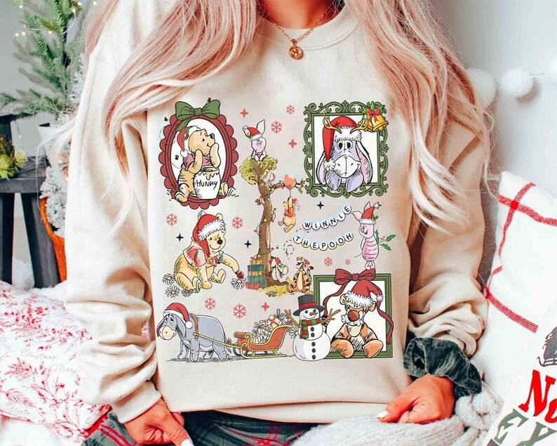 Watercolor Disney Winnie the Pooh Christmas Coquette Bow Shirt, Pooh Tigger Eeyore Piglet Christm... | Etsy (US)