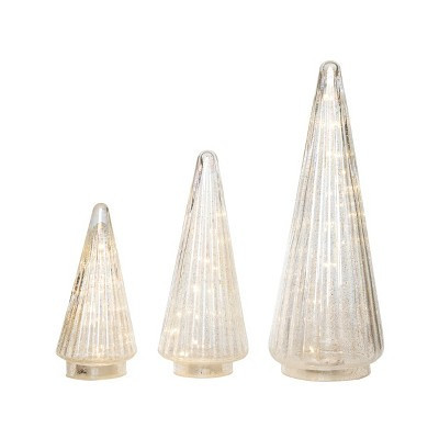 Transpac Light Up Glass Clear Trees Set of 3 for Christmas Decorative Objects - Elegant Holiday Home Decor | Target
