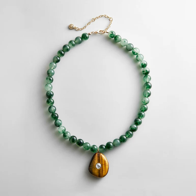 Jamie Semi-Precious Beaded Necklace - Green Jade/Tiger's Eye | BaubleBar
