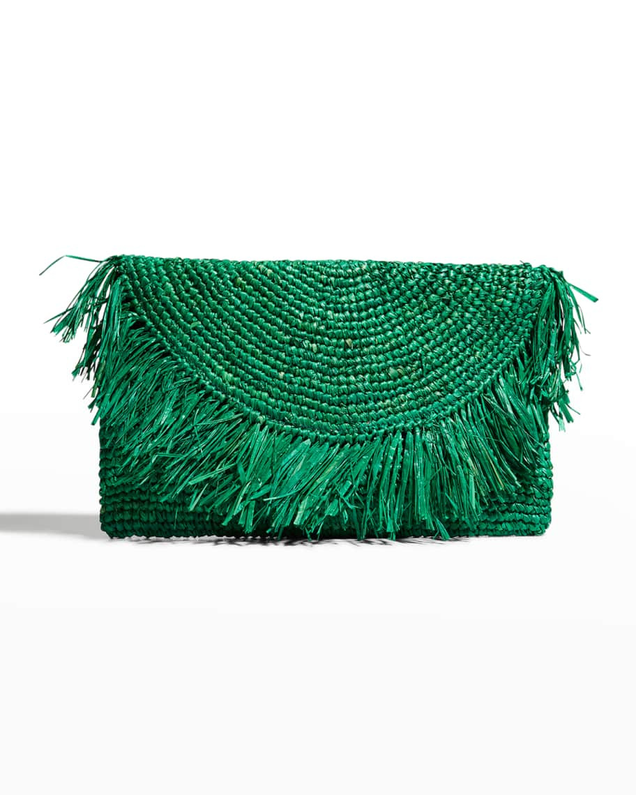 BTB Los Angeles Sera Oversize Fringe Straw Clutch Bag | Neiman Marcus