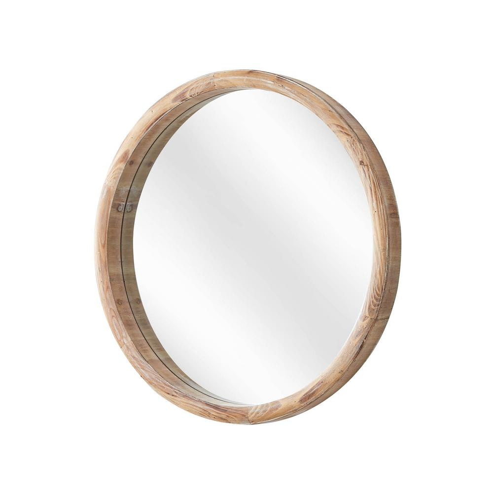 Rustic 30.75 in. Round Light Wood Framed Accent Wall Mirror | The Home Depot