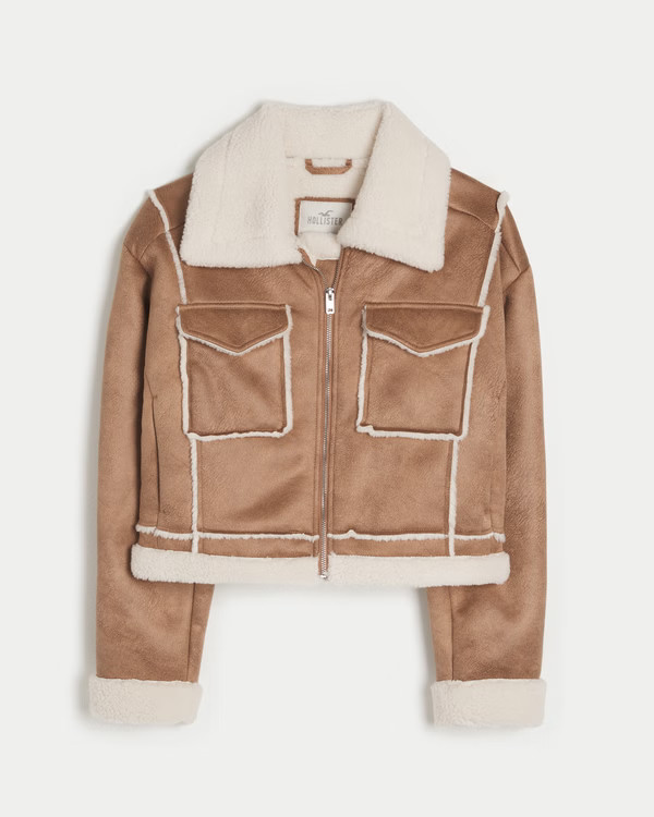 Crop Faux Shearling Biker Jacket | Hollister (US)