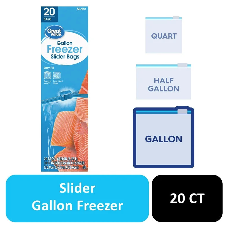 Great Value Freezer Guard Slider Zipper Bags, Gallon Freezer, 20 Count - Walmart.com | Walmart (US)