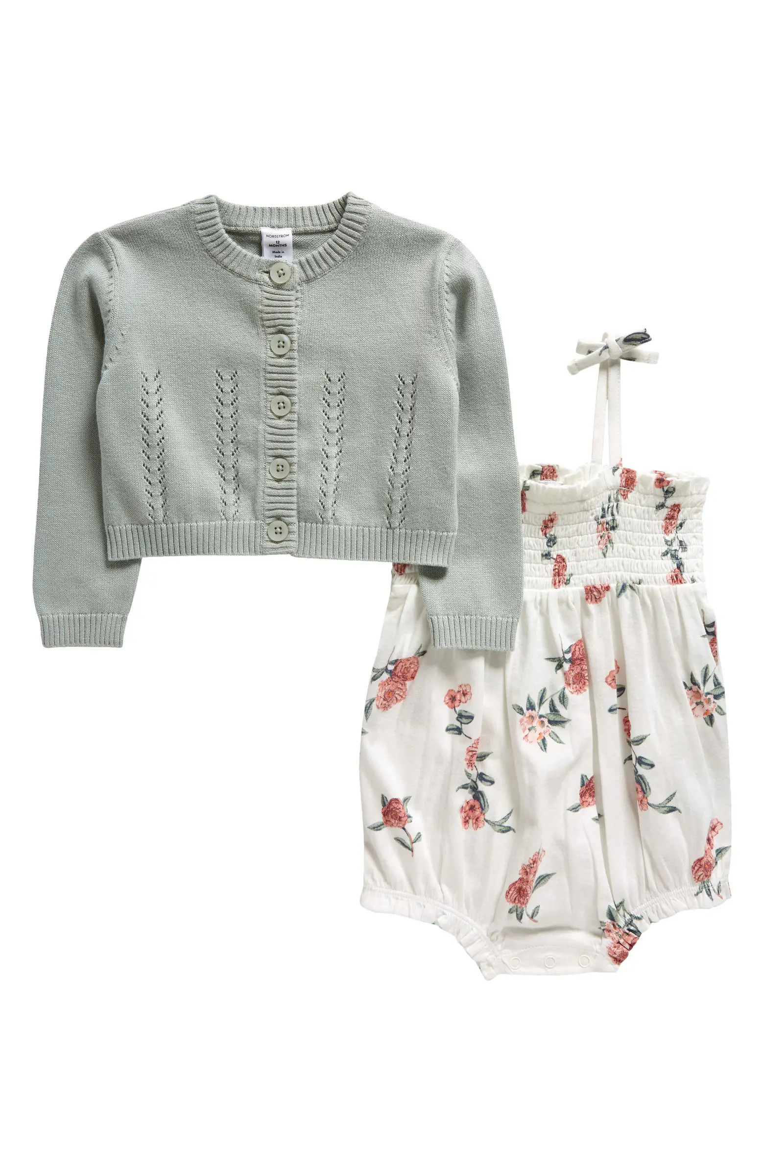 Floral Cotton Bubble Romper & Cardigan Set | Nordstrom