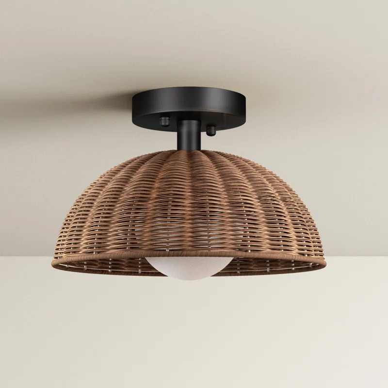 Bijolle 12'' 1 Light Farmhouse Rattan Plait Dome Semi Flush Mount Lighting For Living Room/Bedroo... | Wayfair North America