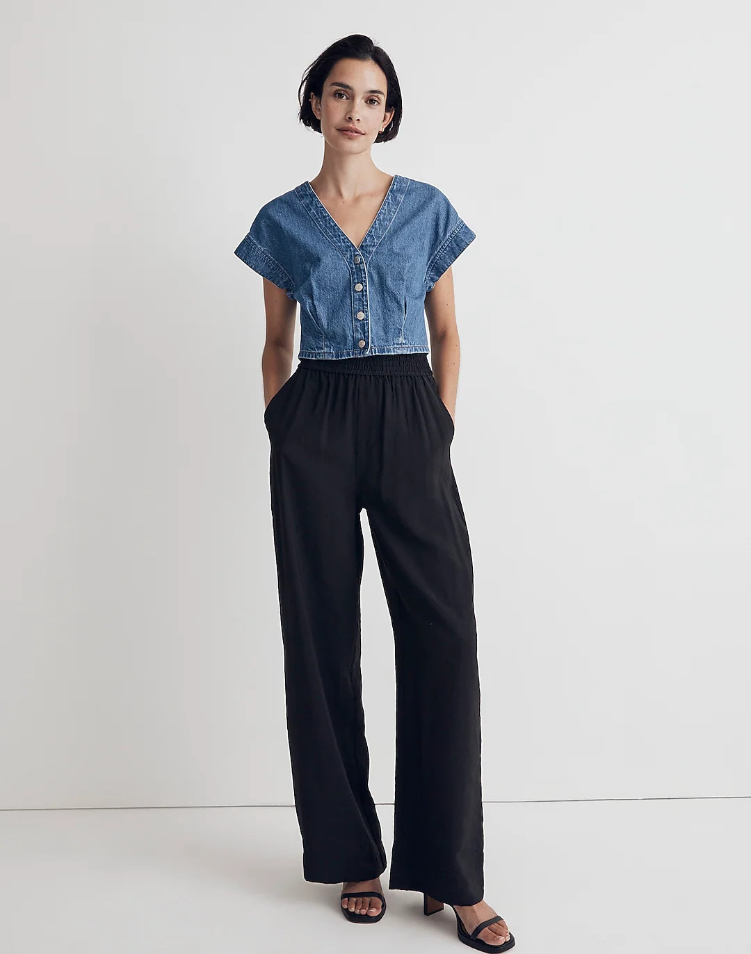 Denim Cap-Sleeve Crop Top | Madewell