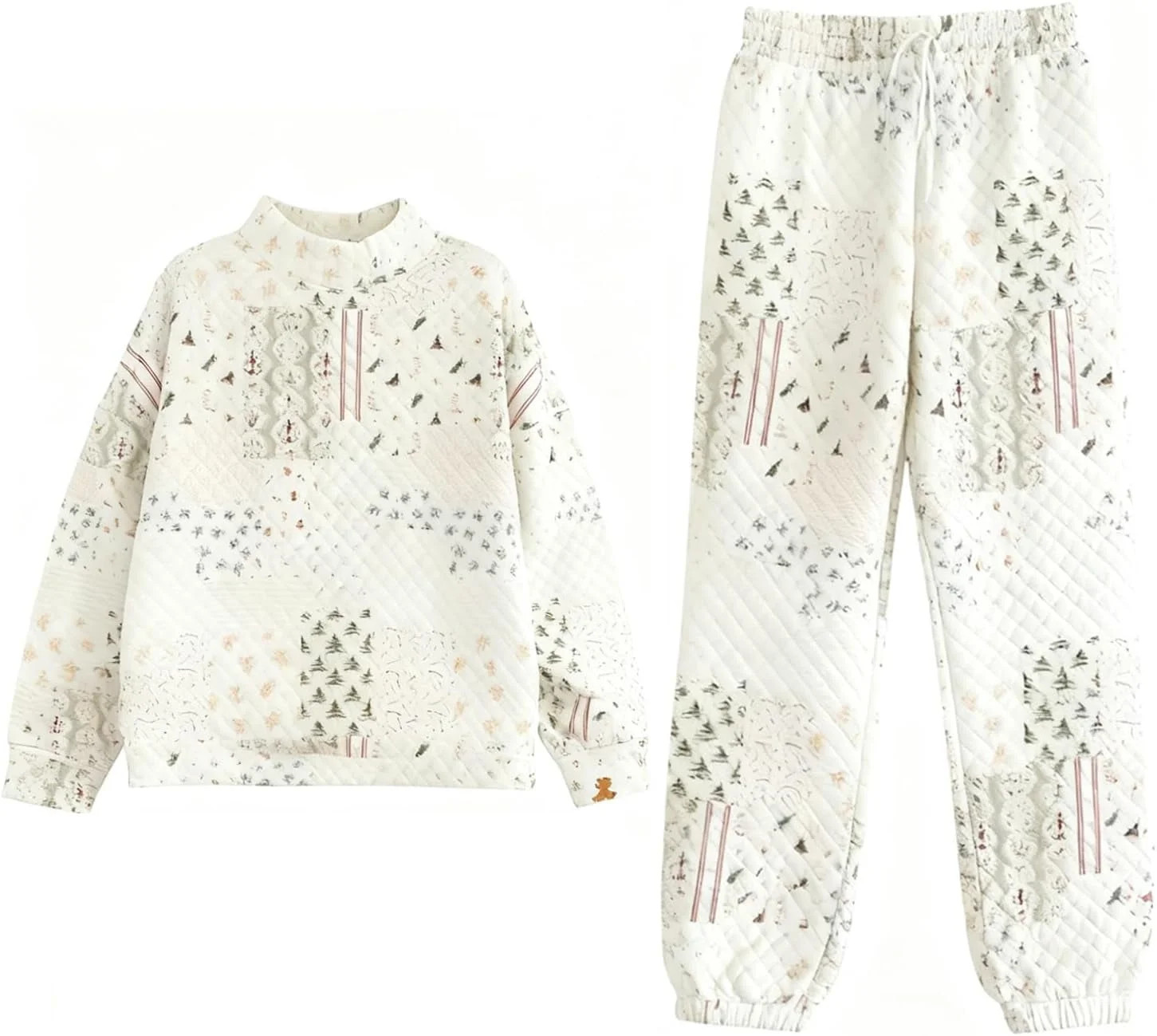 Christmas Holiday Quilted Mockneck Sweatshirt Set Crewneck Sweatshirt Shorts and Trousers Set | Walmart (US)